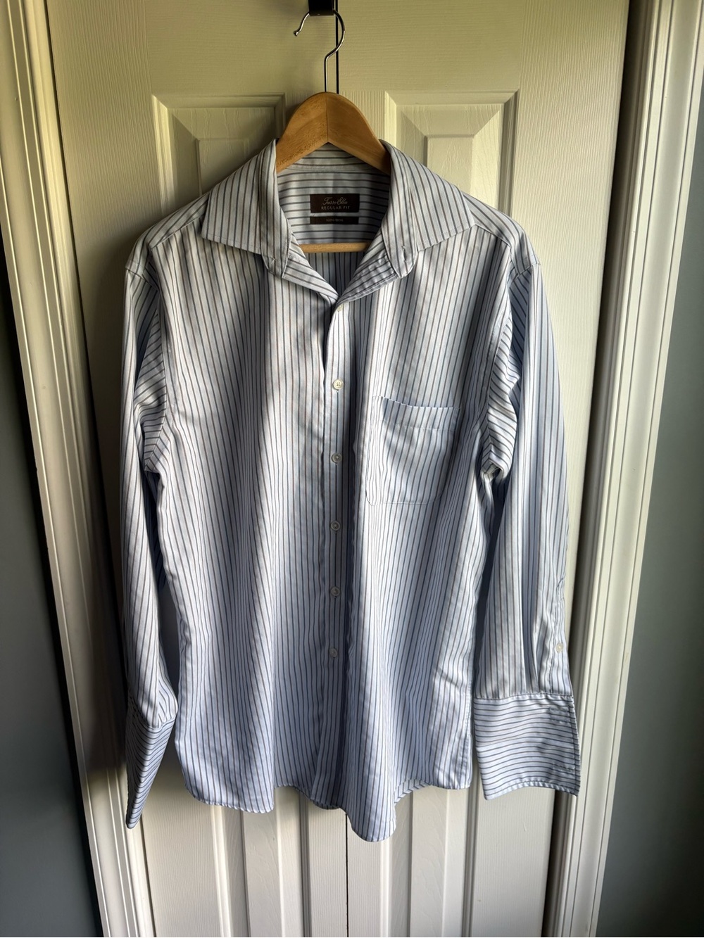 Tasso Elba Mens Striped Button Down Dress Shirt French Cuff 15.5 32/33 Medium